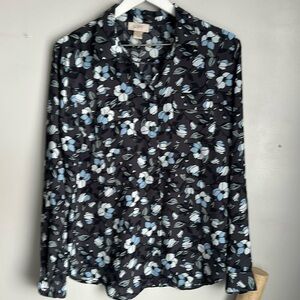 LOFT Black and Blue Floral Blouse